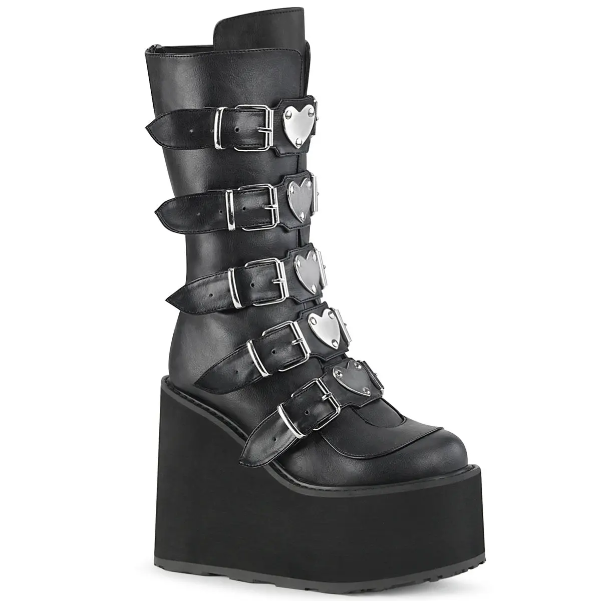 Demonia Swing-230 Black Vegan Leather Knee-high Boots