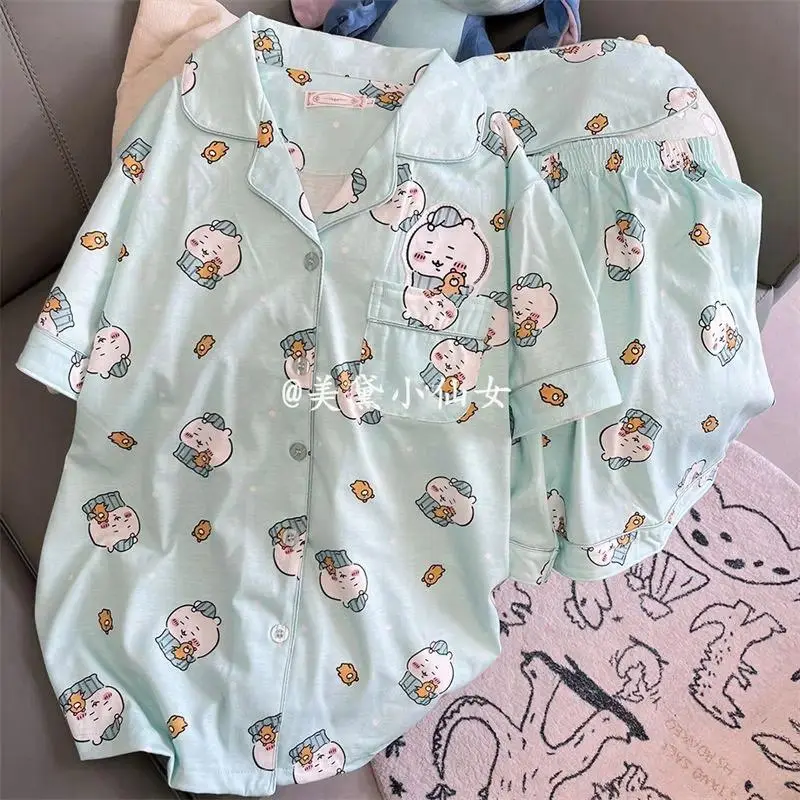 Women's Chiikawa 2-Piece Pyjama Set - Cute Look Short-Sleeve Shorts Loungewear, Soft Fabric Breathable Home Sleepwear