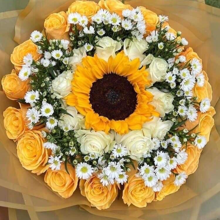 Rose & Sunflower Bouquet - Elegant Floral Arrangement with Assorted Flowers and Greenery