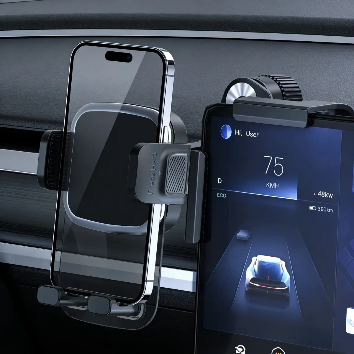 Clip On Car Monitor Screen Phone Mount for Cars, Universal 4.7-7" All-Screen Smartphone Holder, 360° Rotatable Adjustable Quick Installation, Hands-Free Navigation Electronics Accessory for iPhone Samsung