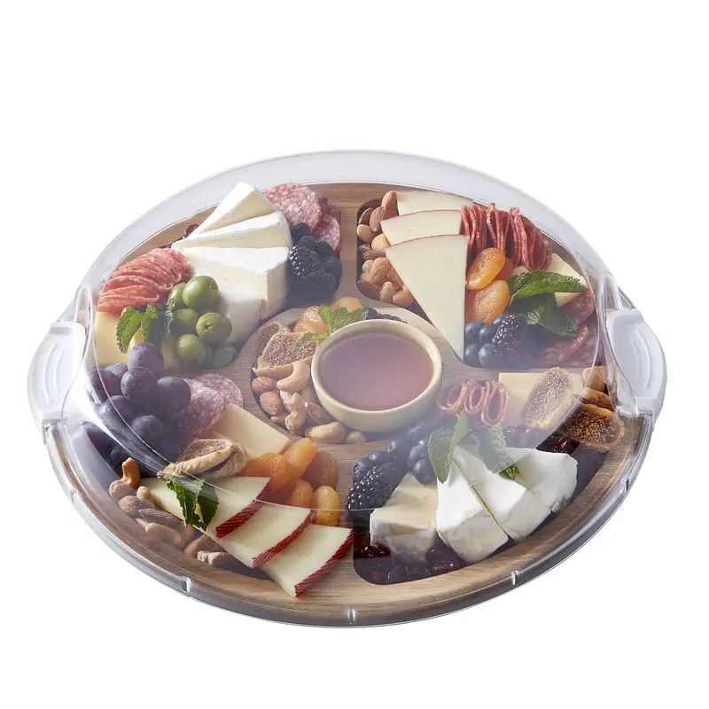 Build a Board 14" Round Acacia Charcuterie Board with Locking Lid & Lazy Susan Turntable, Cheese Board, Serving Tray, Rotating Serving Board