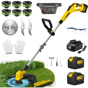 Brushless Electric Weed Wacker, Cordless String Trimmer, 20V Weed Eater with 2*5.0Ah , 15''  Width, Auto Line Feed, Lawn Mover & Edger, Grass Trimmer, Brush , for Garden and Yard