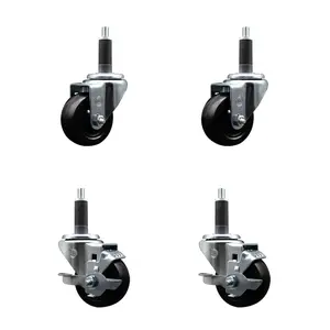 212 MAIN Soft Rubber Swivel Expanding Stem Caster Set of 4 (Model SCC-EX20S314-SRS-2-TLB-2-1) - Furniture Moving Wheel, Lockable Top Lock Brake, 3 in. Black Heavy Duty, 1 in. Stems