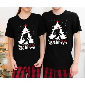 Delivered after Christmas-Unisex Believe Bigfoot Christmas T-Shirt - Sasquatch Festive Graphic, Soft Cotton, Ideal for Holiday Parties & Cryptid Fan Wear - 1 piece