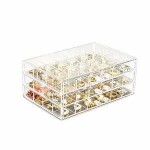 3 Tier Jewelry Organizer Box with 72 Compartments, Clear Stackable Earrings & Rings Storage Case, Dustproof Jewelry Display Drawer for Earrings Rings Necklaces Bracelets, Vanity Organizer for Women Girls shopping tictok