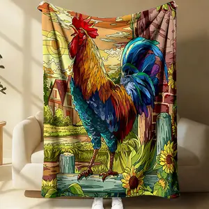 Rooster and Sunflower Rustic, Country Style Print Flannel Throw Blanket.Made of Soft Flannel Material, Suitable for Home Decoration, Camping and Travel. Vibrant Decorative Blanket with Lively and Enjoyable Design