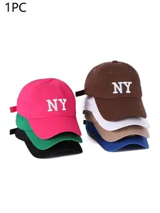 Unisex Ny Letter Embroidered Baseball Cap, Adjustable Sun Protection Hat for Outdoor Travel Beach Vacation, Casual Fitted Woven Mesh Cap, Quality Caps