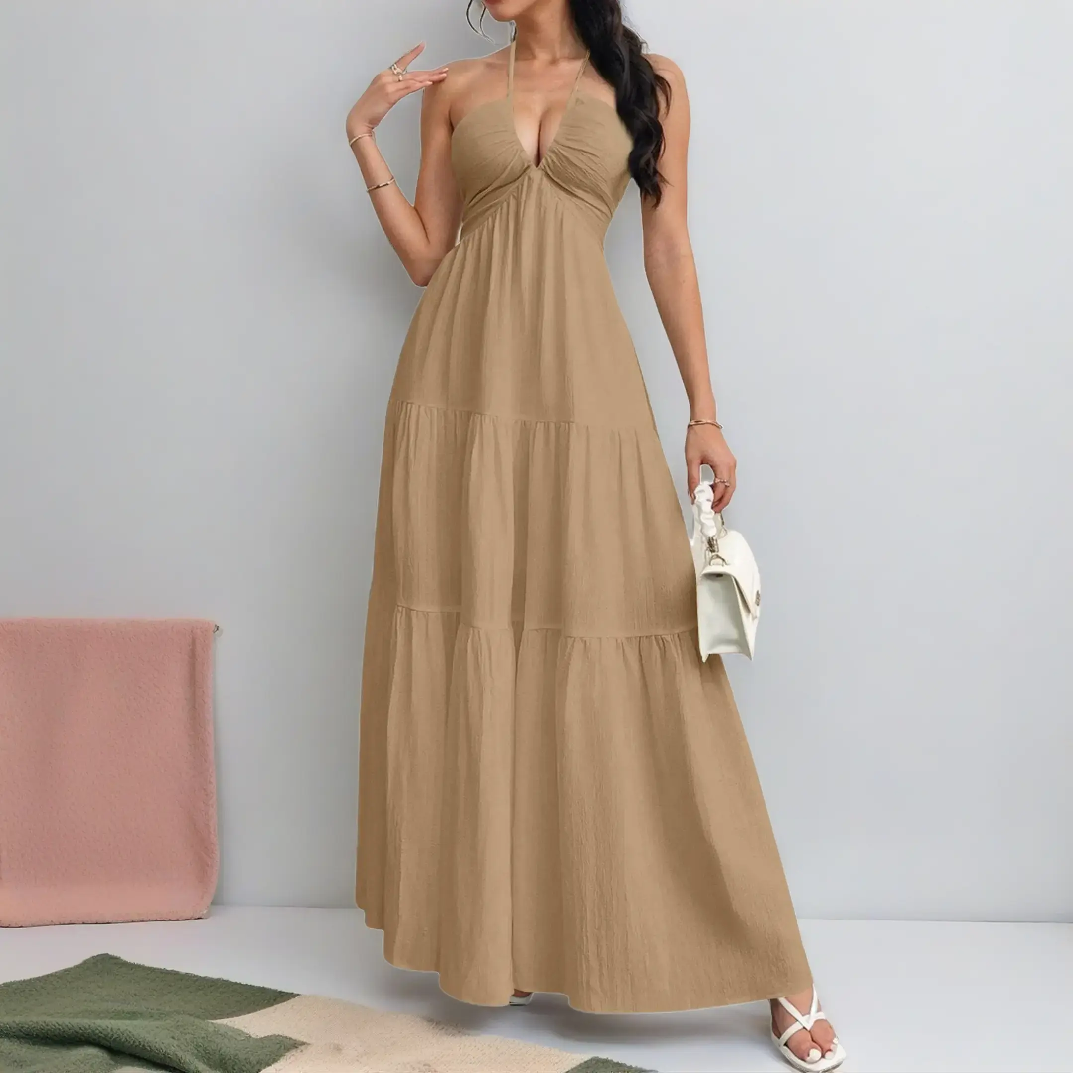 Women's Plain Dress , Dresses for Women Sleeveless Summer Clothes Women Chiffon Halter Backless Dress with Long Train for Vacation Trendy Dress - TikTok Shop Women's Plain Dress , Dresses for Women Sleeveless Summer Clothes Women Chiffon Halter Backless Dress with Long Train for Vacation Trendy Dress - TikTok Shop