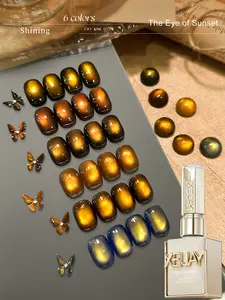 XEIJAYI  6Pcs 15ml New  Nail Art - Ultra-Shiny Amber Series Cat's Eye Gel 6-Color Set Autumn & Winter Fashion Nail Art Kit Glamorous Shimmering Salon Cat's Eye Art Dazzling Cat's Eye For Salon Nail DIY Art Design