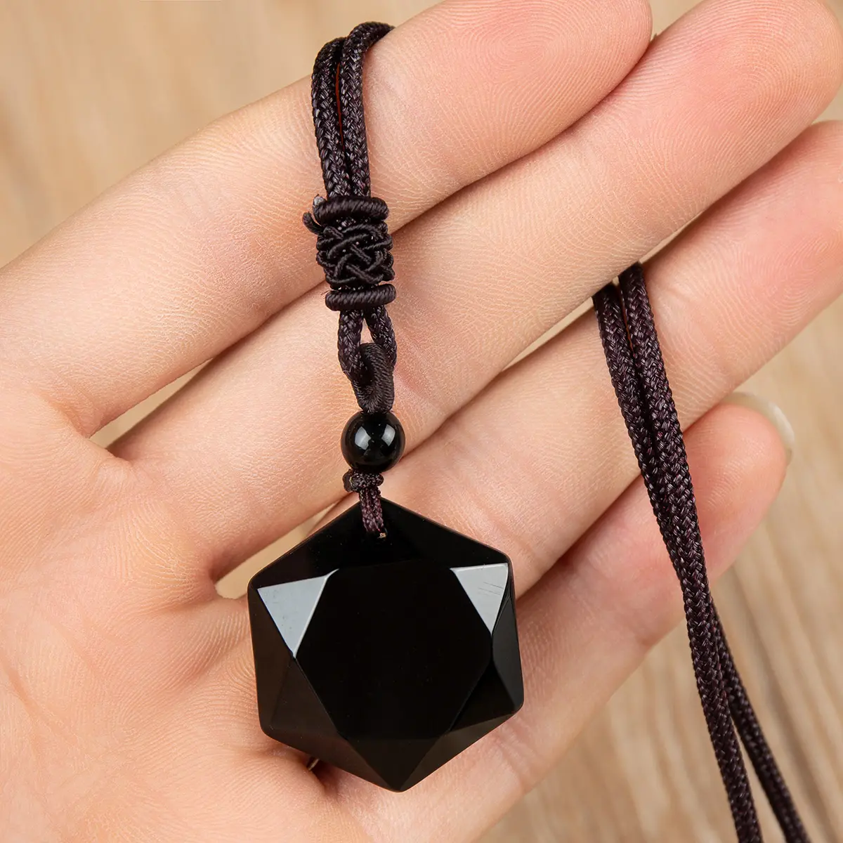 Obsidian Hexagram Simple Pendant Necklace - Natural Gemstone Crystal, Witchy Jewelry - Black Onyx Energy Stone for Men/Women - Pairs with Leather Jackets for Edge, Keeps Outfits Sleek