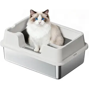 Stainless Steel Cat Litter Box Extra Large - High Sided, Non-Stick, Odor Resistant Metal Litter Pan for Multiple Cats, Big Cats & Rabbits; Anti-Urine Leakage, Easy to Clean, Non-Slip Base