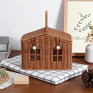 Handmade Woven Basket, Rustic Farmhouse Style Storage Bin, Decorative Organizer for Home Organization & Decoration