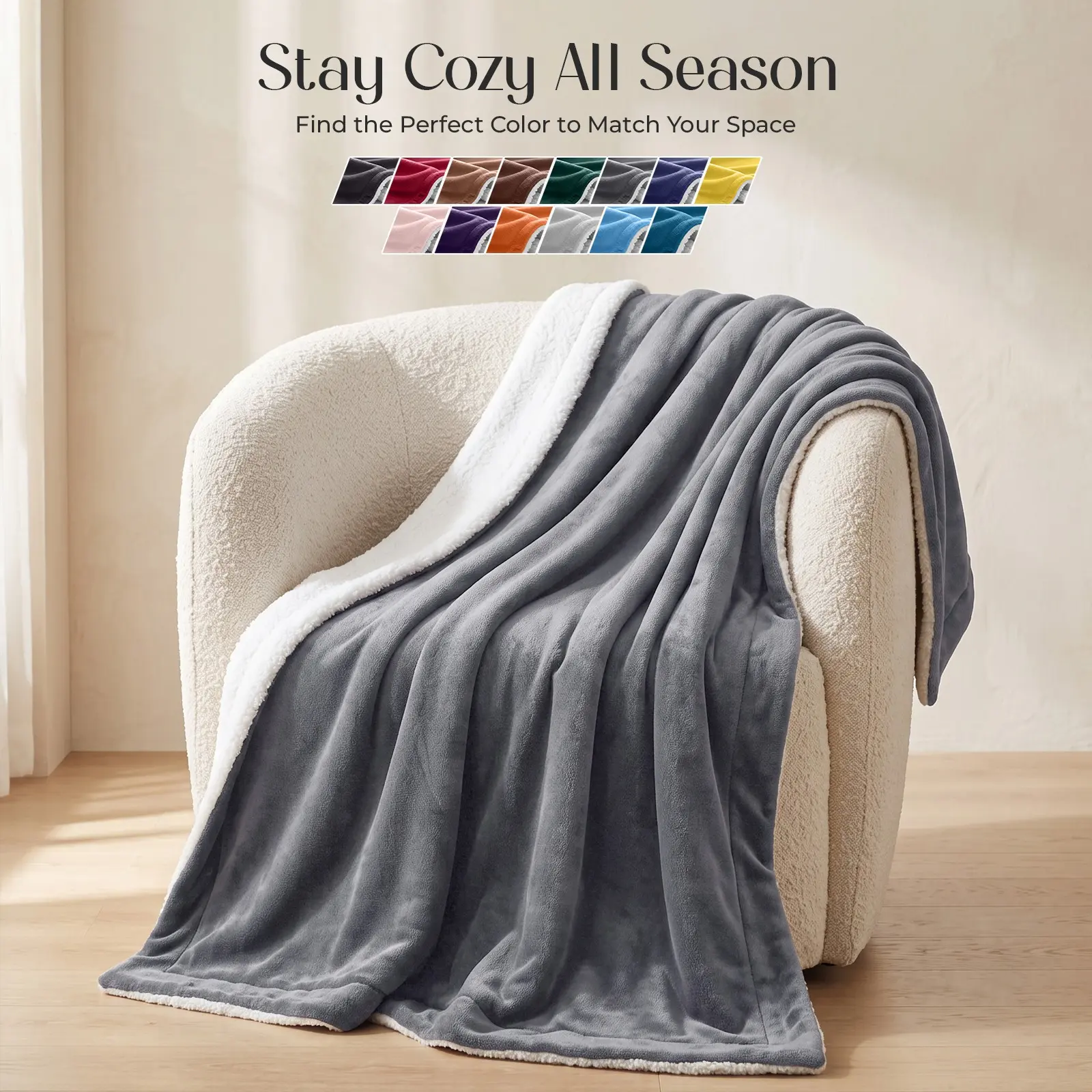 Oxford Homeware Sherpa Fleece Blanket – Dual-Layer 230 GSM Fleece & 180 GSM Sherpa, Lightweight Throw Blanket for Bed, Sofa & Couch, Soft Breathable Polyester, Throw, Twin, Queen & King Sizes