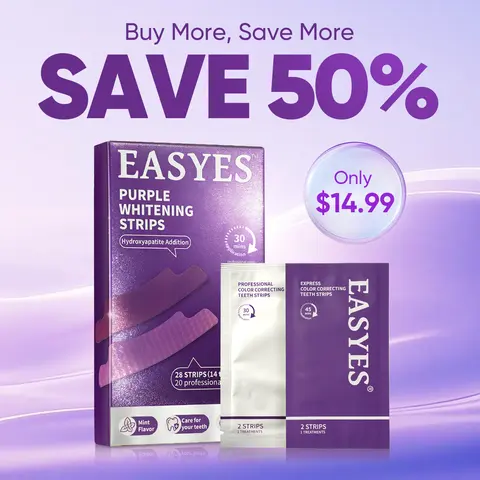 【Easyes】Purple Non-Slip Teeth Whitening Strips - Enamel Safe & Sensitivity Free 7/14  Whitening Sessions Combining Whitening and Colour Correction Residue-Free Non-Slip Dry Strip Technology -Y