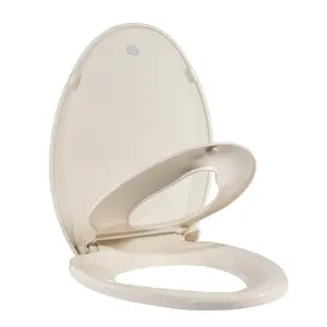 19" Elongated Almond Toilet Seat for Adult and Child, Built-In Potty Training Seat with Soft Quiet Close Non-Slip Design, Magnetic Kids Seat and Cover for Elongated/Oval Toilets, Easy to Install