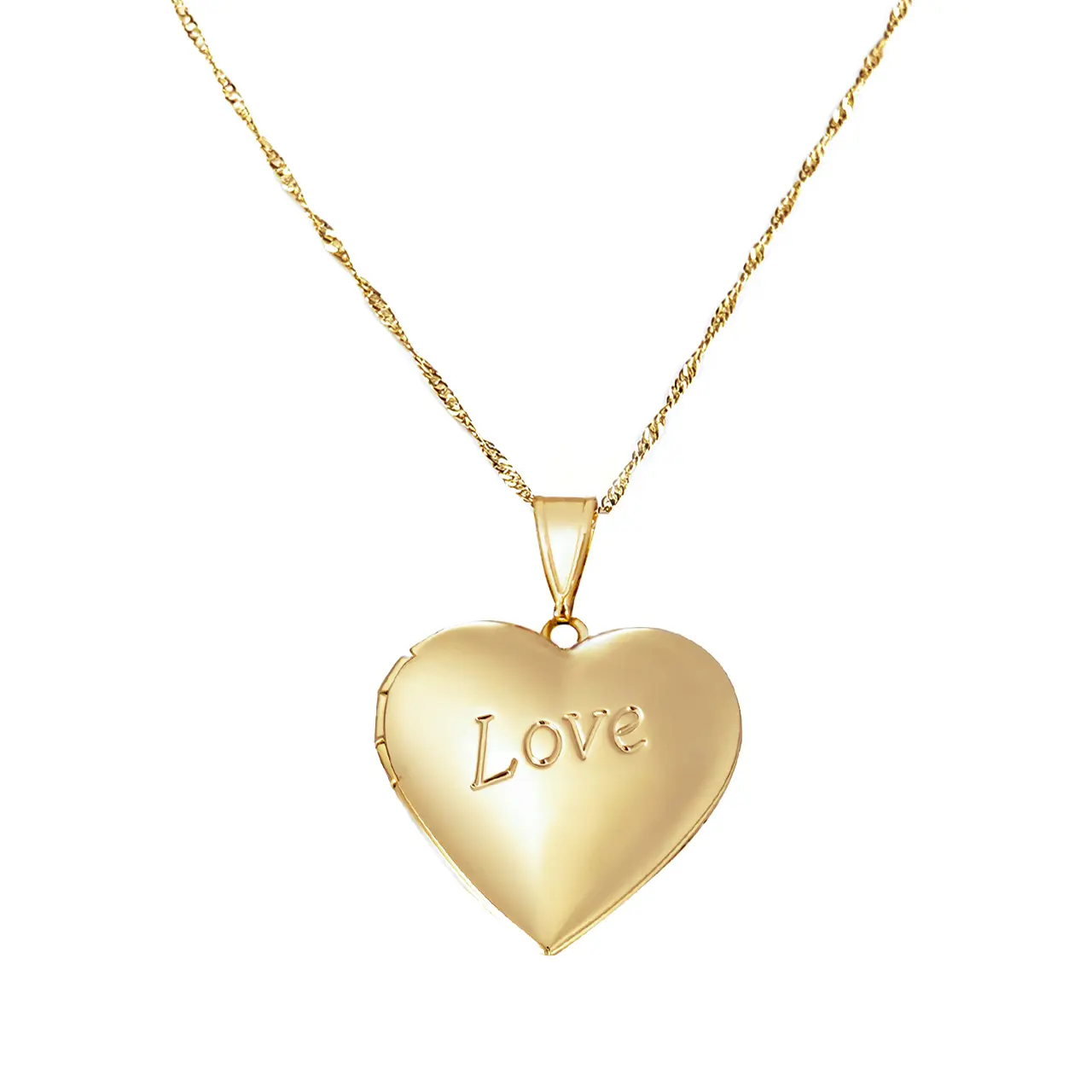 Gold Heart Locket Necklace with "LOVE" Engraving |  3D Photo Pendant with Adjustable 43+6cm Chain | Personalised Keepsake Jewellery Gift for Her 