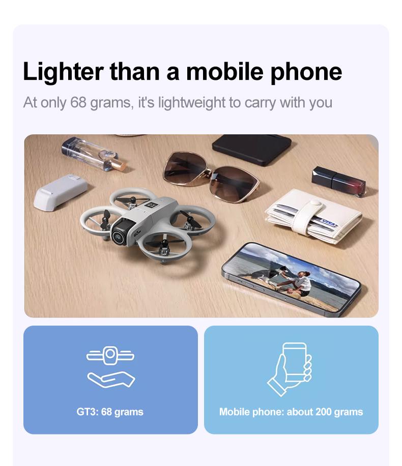 GT3 Drone - Ultra Lightweight Quadcopter With Dual Cameras For Safe, Stable Flights