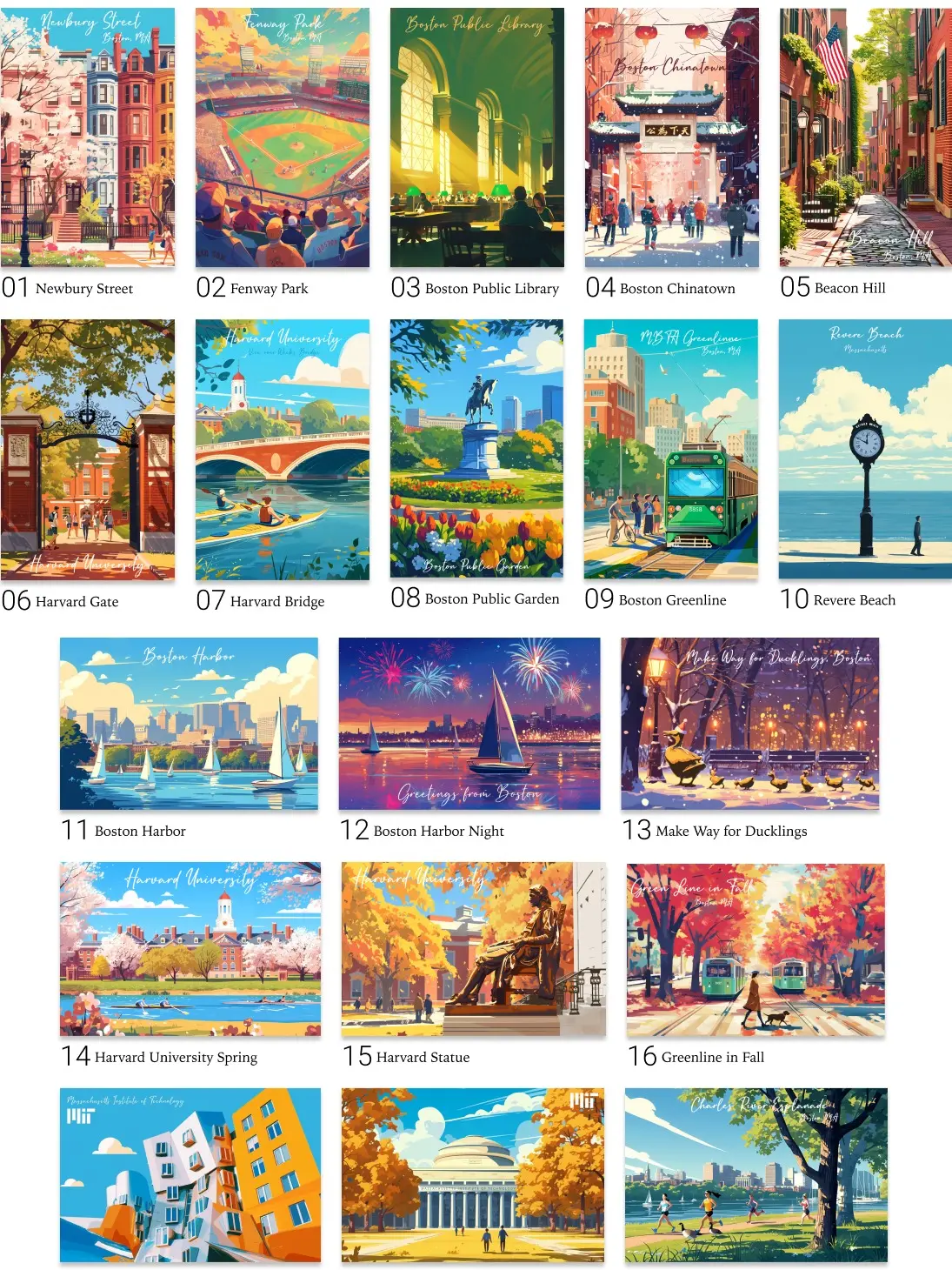 Boston postcard set
