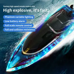 RC Boat RC Toy Large Wireless 2.4G Remote Control mini Boat Electric High-Speed 30Km/hWater Remote Racing Yacht LED Light Rechargeable Durable