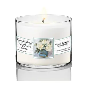 Courtside Market White Hydrangeas Circular Candle Glass 9.6 oz