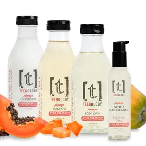 TEENOLOGY Deluxe Clear Start Kit - Acne Safe Shampoo, Conditioner, Body Wash, Face Cleanser for Teens - No Sulfates, Parabens, or Pore-Clogging Oils - Cleansing & Conditioning Blend