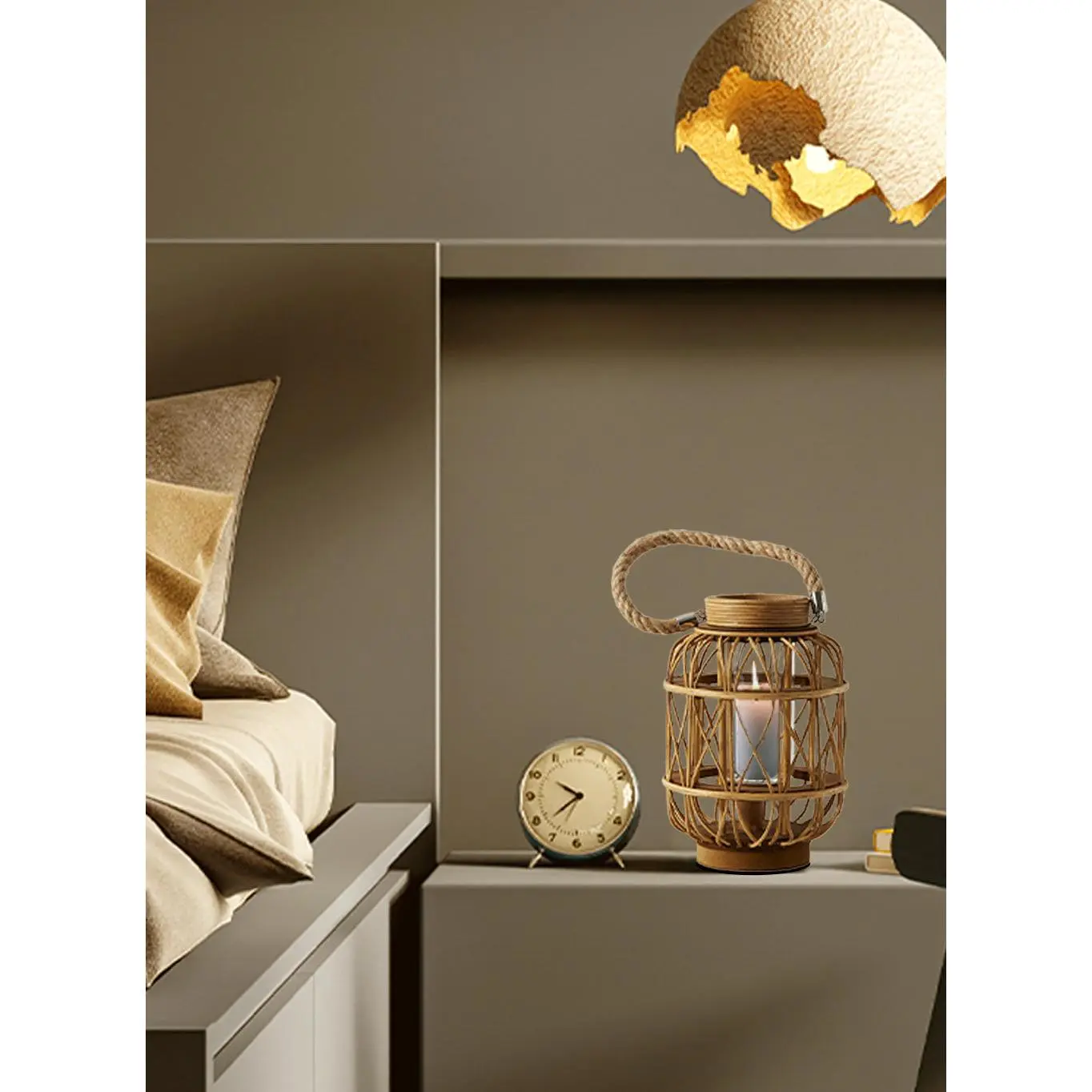 Wood Chinese Candle Lantern, 7.5" Diameter & 10.25" Tall