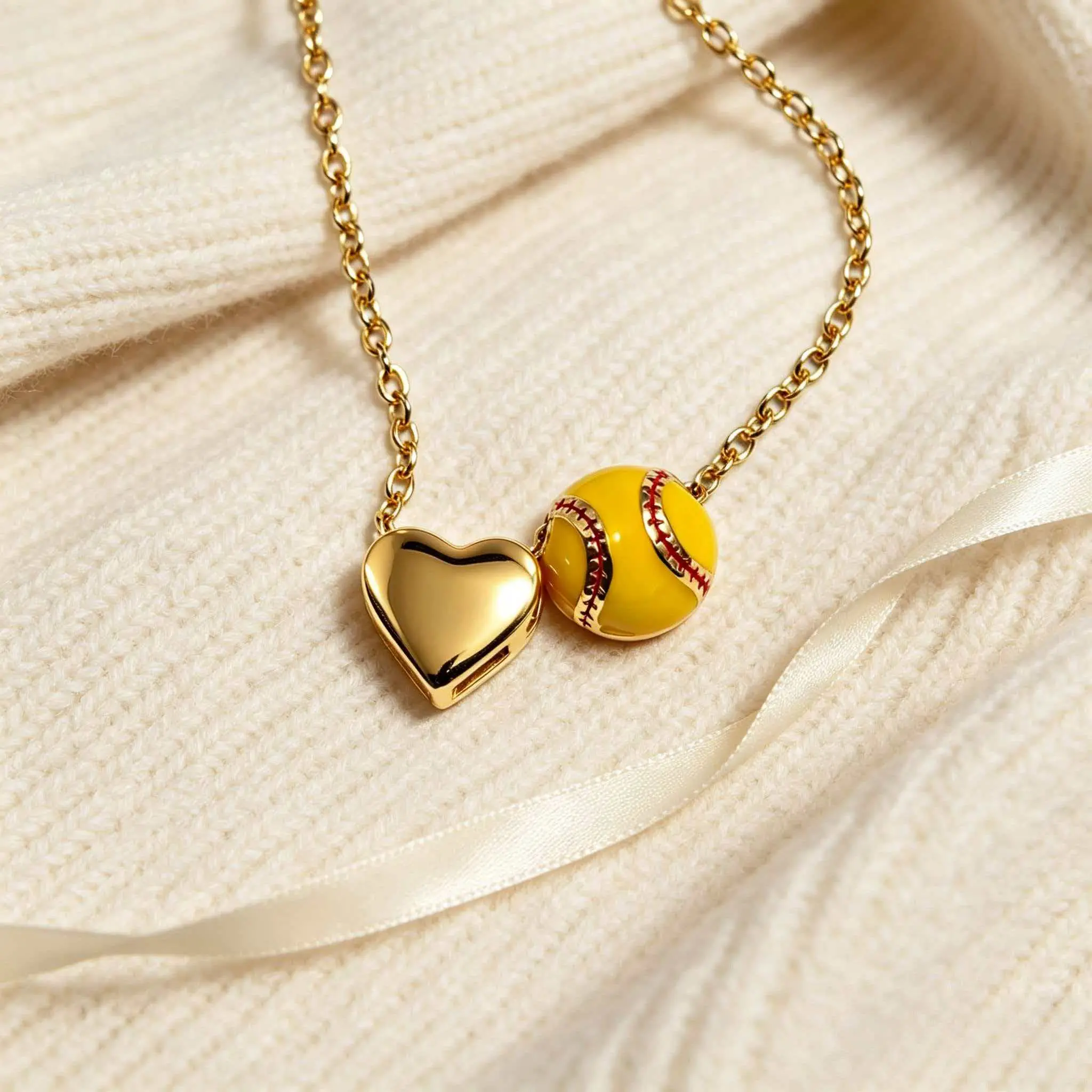 Women's 18K Gold Plated Sports Ball Heart Necklace Set - Basketball, Baseball, Rugby Pendant Charms, Waterproof, Non Tarnish Jewelry, Hypoallergenic Dainty Statement Necklaces for Women, Perfect Game Day Gift for Sport Lovers