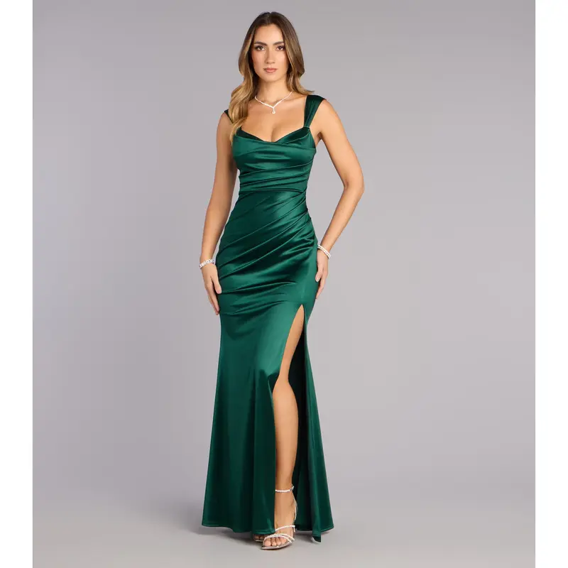 crashing prom midi dress green One-Shoulder Long Prom Dress with Embroidered Corset Emerald / 10