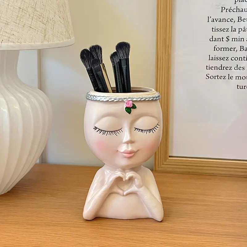 1Pc/makeup brush eyebrow brush bucket resin material storage luxury modern creative half body storage for girls brush bucket storage tools desktop storage, cosmetics, bathroom accessories storage storage Beauty Supplies Organizer