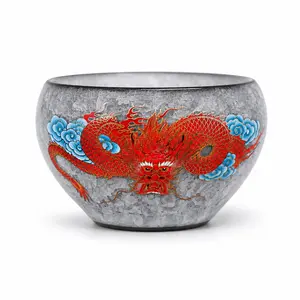 Magic Dragon Tea Cup, Heat Reactive Ceramic Tea Bowl with Hidden Dragon Design, Chinese Style Kung Fu Tea Cup for Tea Ceremony