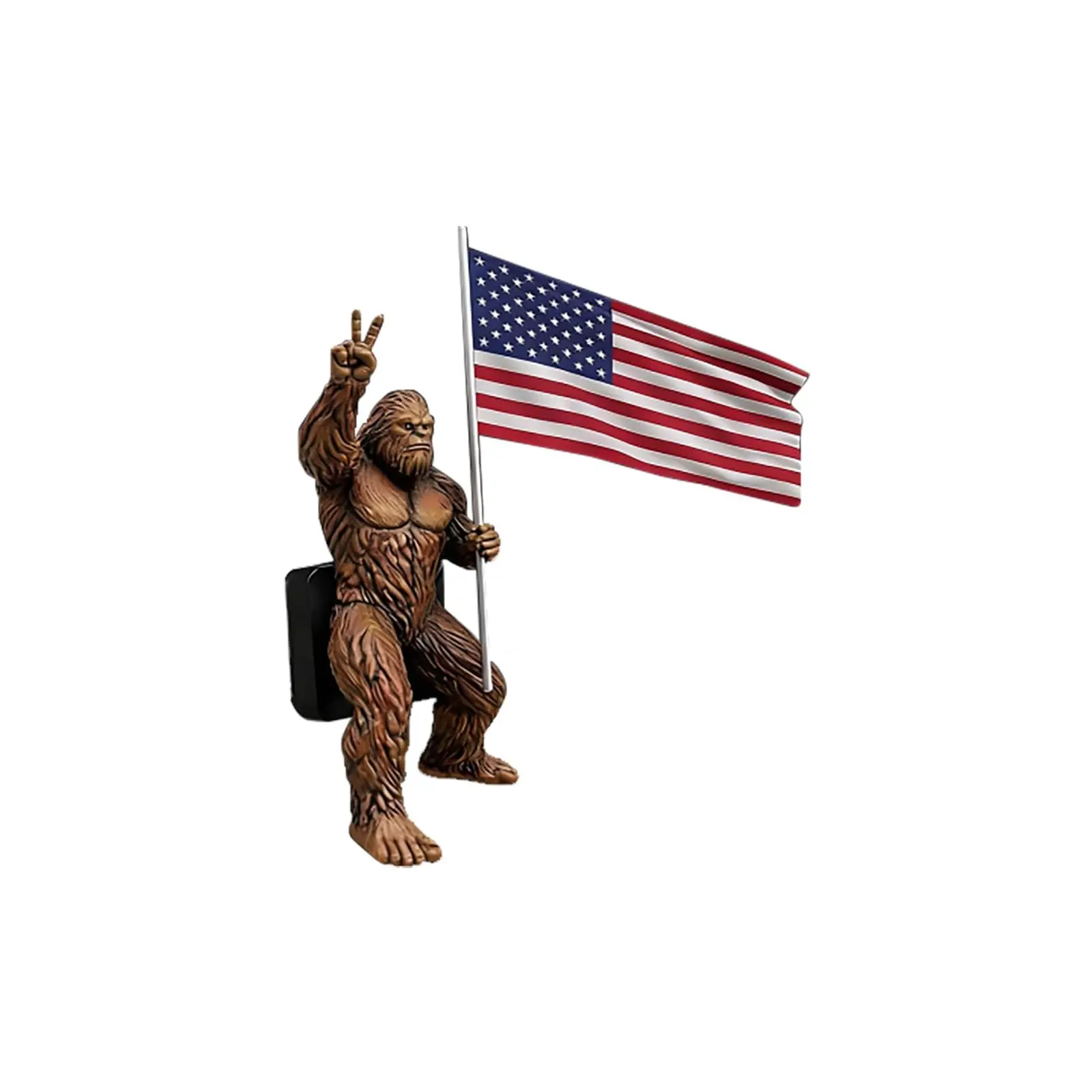 American Big Foot Statue Holding Us Flag, Fun Peace Gesture Independence Day Outdoor Garden Sculptures And Decor, Waterproof Resin Sculpture, Gift for Big Foot Lovers