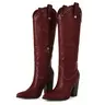 AOSPHIRAYLIAN Women's Chunky Heel Knee High Boots - Bohemian Western Style, Pointed Toe, Embroidered, Spike Accent, PU Leather, Rubber Sole, Zipper Quick On, All Seasons - Brown/Red/Black, Back to School Shoes