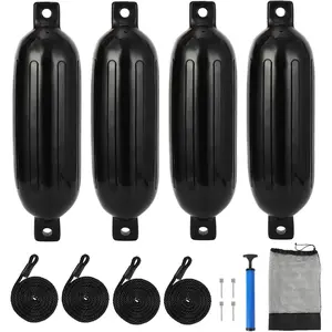 4 Pack Boat Fenders,23"*6.5" Inflatable Boat Bumpers for Docking,Dock Bumpers with 4 Ropes,1 Air Pump & 1 Storage Bag,Ideal for 10-35ft Boats,Fishing Boats & Yachts