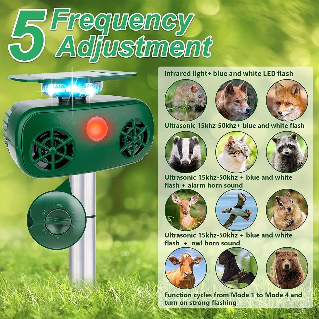 Soundwave technology Animal Repeller, 5 Modes Solar Powered Animal Deterrent with Motion Sensor And Flashing Light Squirrels, Deer Repellent Devices, Rabbit, Fox, Raccoon for Yard Farm Garden