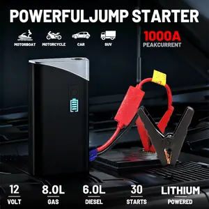 1000A Car Jump Starter 12V, Portable Battery Booster with Air Compressor, Vacuum, LED Light, Power Bank, for SUV Truck Motorcycle Gas Diesel