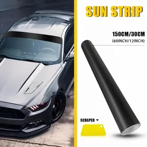 1pc Universal Fit Car Windshield Sun Visor Strip, 60x12 Inch, Vinyl Decal Sticker, Matte Black, Waterproof and Wear-Resistant, Easy Installation with Scraper Included