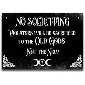 Funny Gothic "No Soliciting" Vintage Metal Sign, 8x12 Inch Witchy Home Decor, Perfect Humorous Gift for Halloween & Goth Lovers