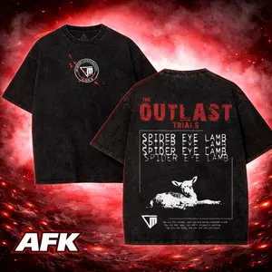 Outlast Trials SPIDER EYE LAMB Washed T-Shirt, Video Games, Horror Vintage Graphic Tee, Game Fan, Streetwear Tops Black Fabric Menswear Cotton