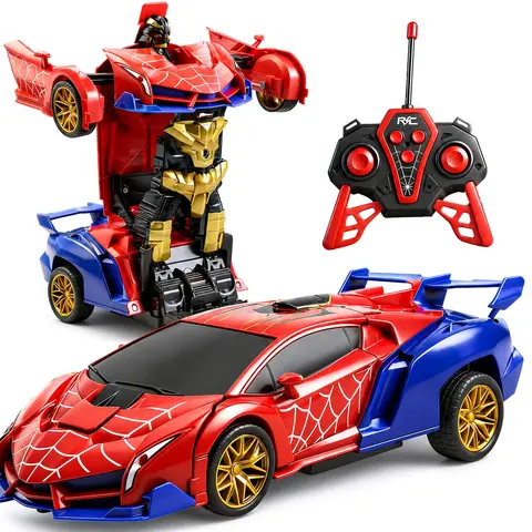 Transforming RC Robot Car Toy with One-Button Deformation, 360° Rotation Stunt Remote Control Sports Car for Indoor Floor Racing