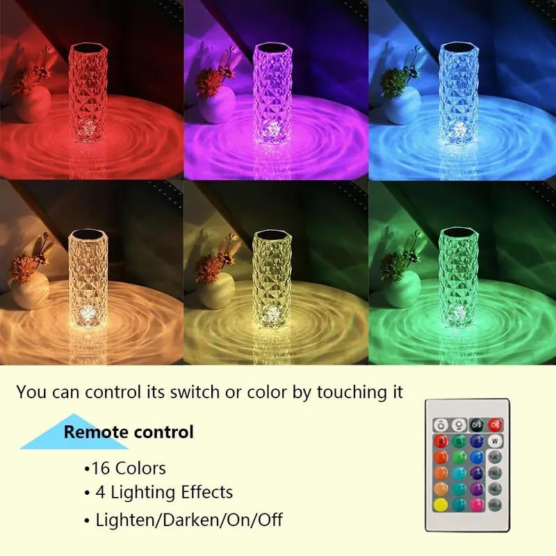 Rose Atmosphere Table Lamp Bedroom Bedside Table Lamp Touch Charging Creative Night Light Three-tone Dimming Color Colorful Remote Control Touch Switch Brightness Can Be Adjusted Freely crystal