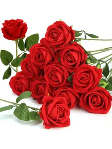 15pcs Realistic Artificial Red Roses With Stems And Leaves - Authentic-Looking Flowers For Home, Wedding, Hotel, Office Decorations - Ideal For Valentine'S Day, Proposals, Wedding Room Aesthetics, And Romantic Occasions