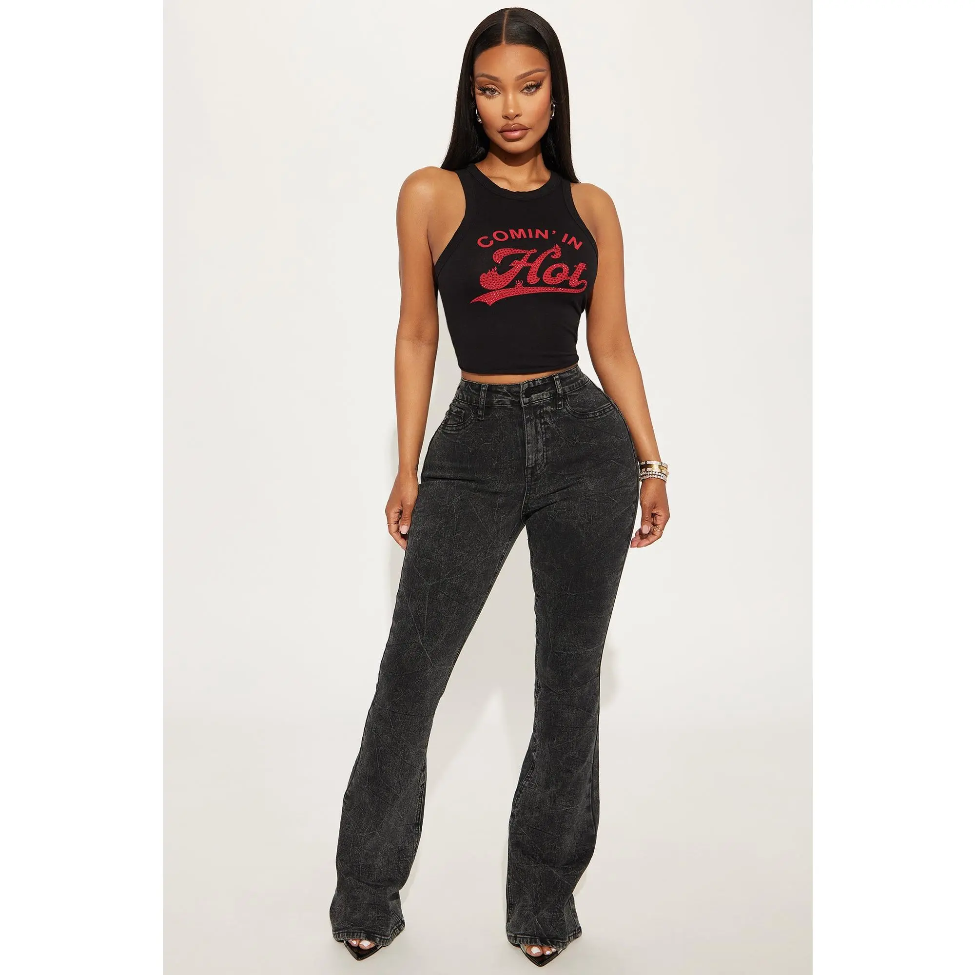 Audrey Booty Lifting Stretch Flare Jeans - Acid Wash Black