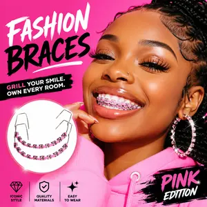 Temporary Colorful Teeth Brace - 1-Pair Orthodontic Accessories, Oral Fashion Accessory with Metal Wires, Metal Brackets, High-Quality Orthodontic Ligature Ties, Tooth Gems