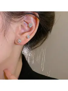 Sparkling Glittering Hot Girl Big Diamond Stud Earrings for Women with Anti-Loss Screws, Ideal for Students to Maintain Ear Piercings without Removal