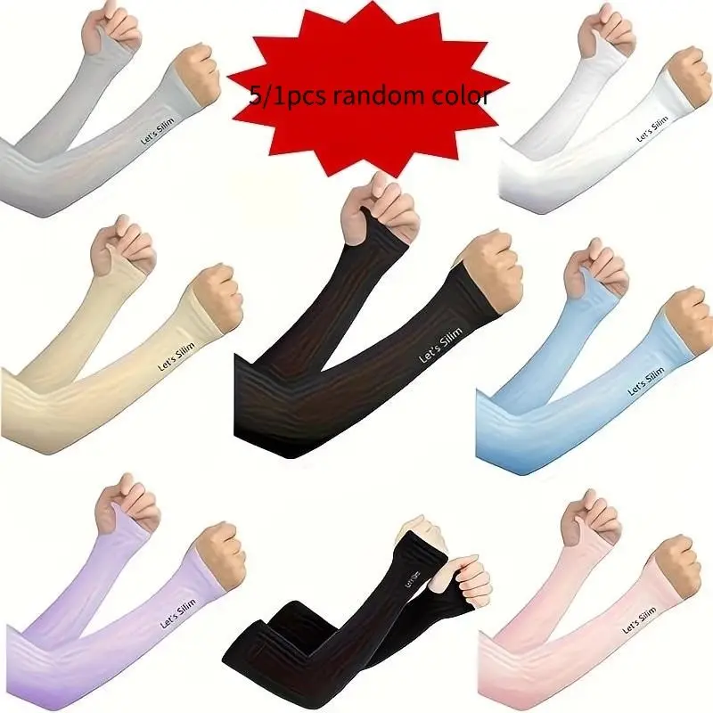 5/10 Pairs Summer Sun Protection UV Arm Sleeves, Thin, Elastic, Breathable, Ideal for Outdoor Cycling, Biking, and Motorcycle Riding