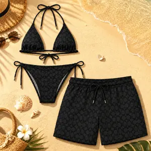 Letter C-Black Matching Couple Swimwear Set 2026, Viral Couple Bikini & Men’s Swim Shorts, Trendy Beach Vacation Gift