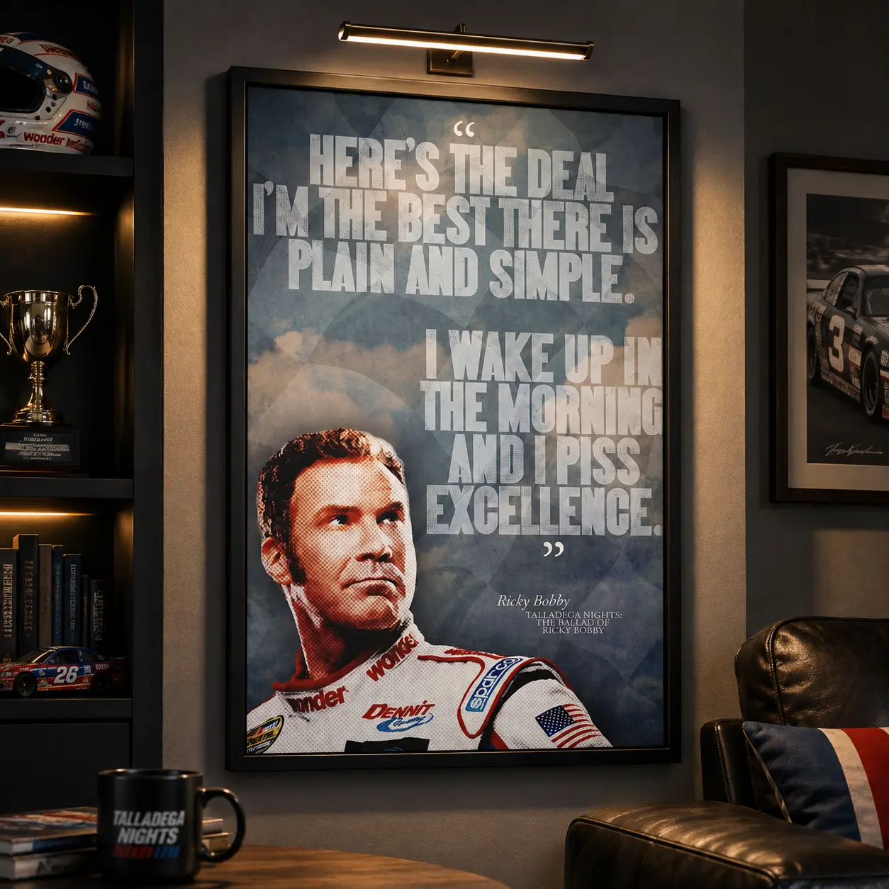 Talladega Nights Ricky Bobby "Excellence" Quote Poster - Shake & Bake Wall Art, Funny NASCAR Movie Home Decor