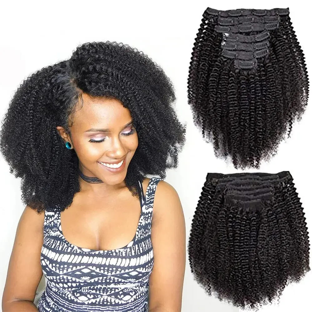 Megeen Hair 4B 4C Afro Kinky Culy Clips In Human Hair Extensions Brazilian Remy Hair Clips in 120G 8Pcs/Set 10-28 Inches For Women