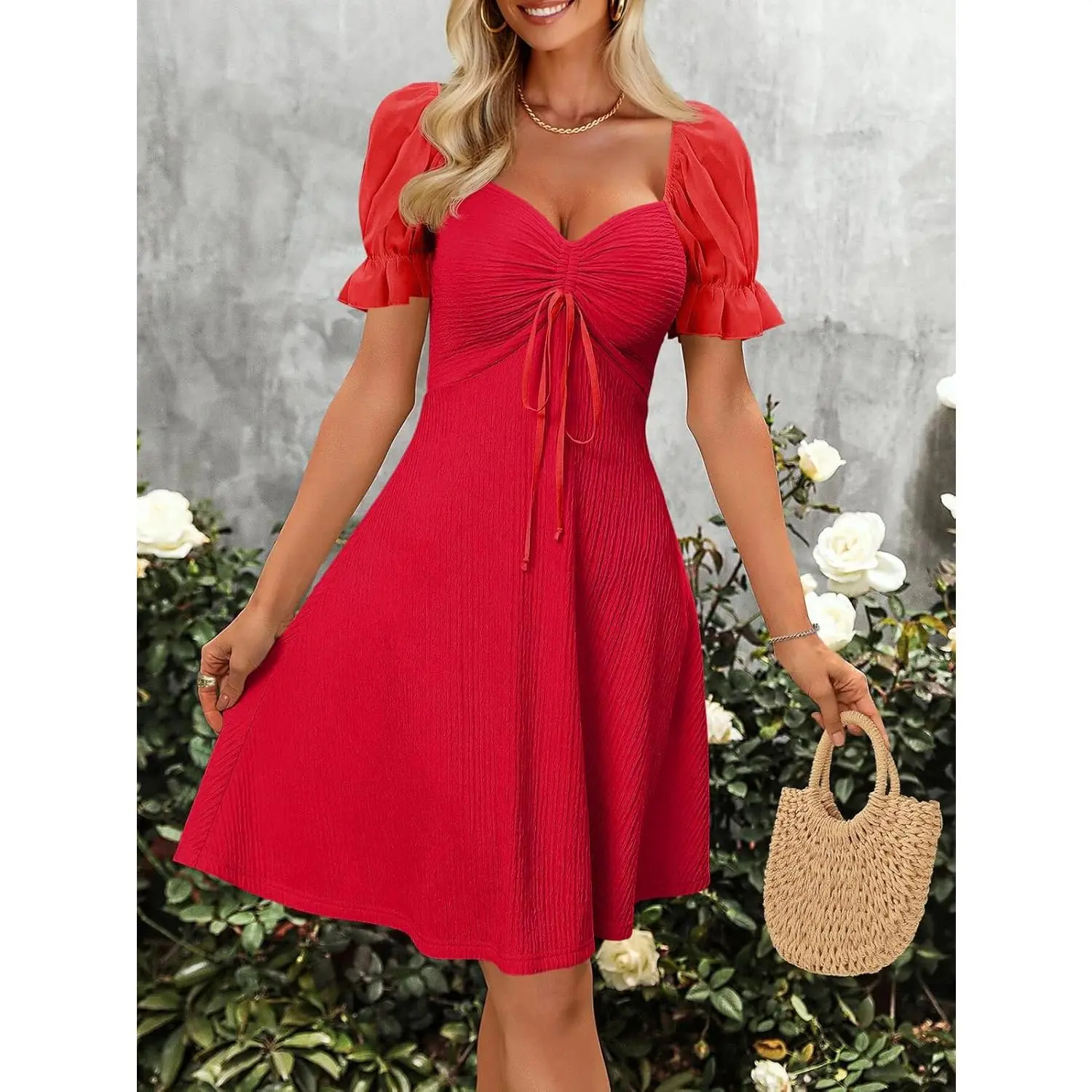 Womens Summer Short Puff Sleeve Mini Dresses Drawstring Sweetheart Neck Casual Slim Flowy Dress Sundress - TikTok Shop Womens Summer Short Puff Sleeve Mini Dresses Drawstring Sweetheart Neck Casual Slim Flowy Dress Sundress - TikTok Shop