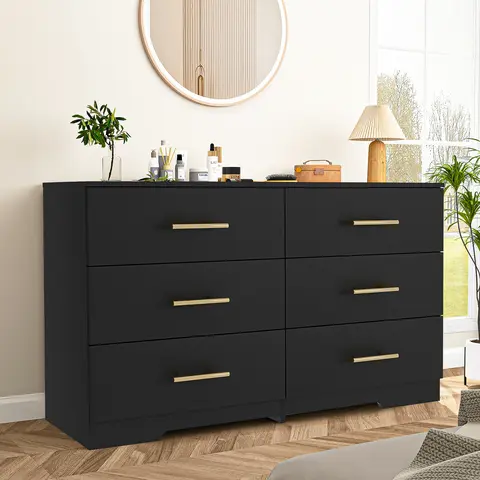 Spaco 6-Drawer Good-Quality Wooden Drawer Chest Dresser - Rectangular Single Unit, Modern Rustic Waterproof Small Space Storage Organizer, Assembly Required for Apartment Closets, Children's Bedrooms & Decor